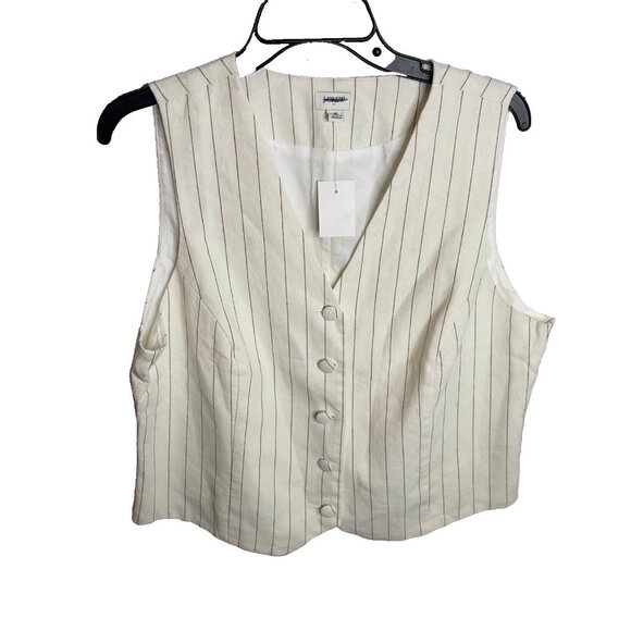 J.Crew $90 Striped Linen-Blend Vest Size 16 Ivory Camel CI314 - Picture 2 of 6